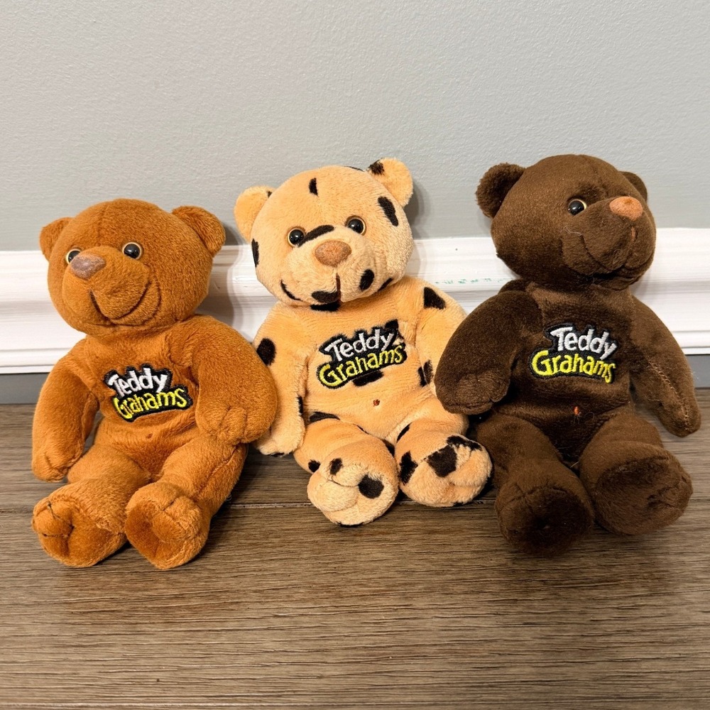 Vintage Nabisco Teddy Grahams Plush Set Honey Chocolate Chip 1990s Stuffed Toys